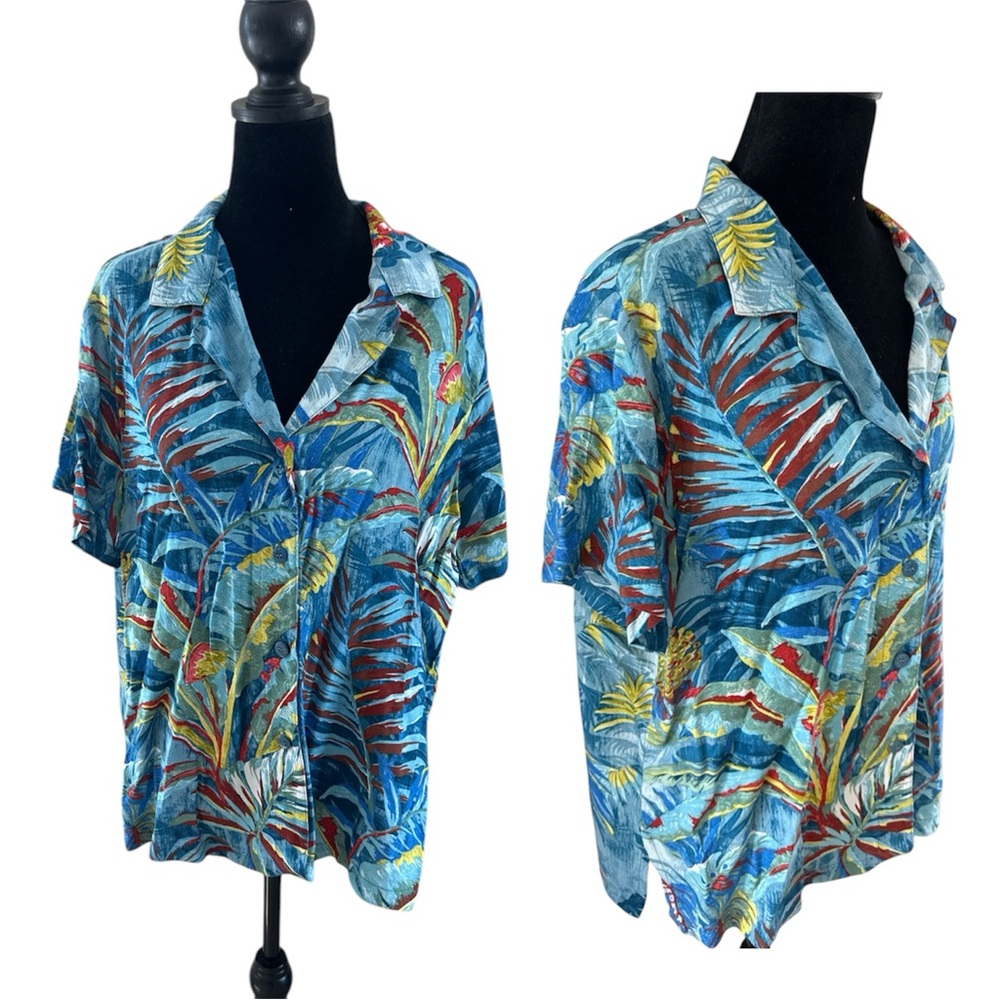Jams World Blue and Red Button Down Shirt with Tropical Print